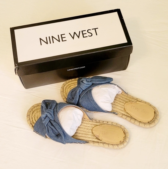 Nine West Bow Brielle Knotted Espadrill Sandal Blue Fabric Women's Size 6.5 M - Picture 2 of 5
